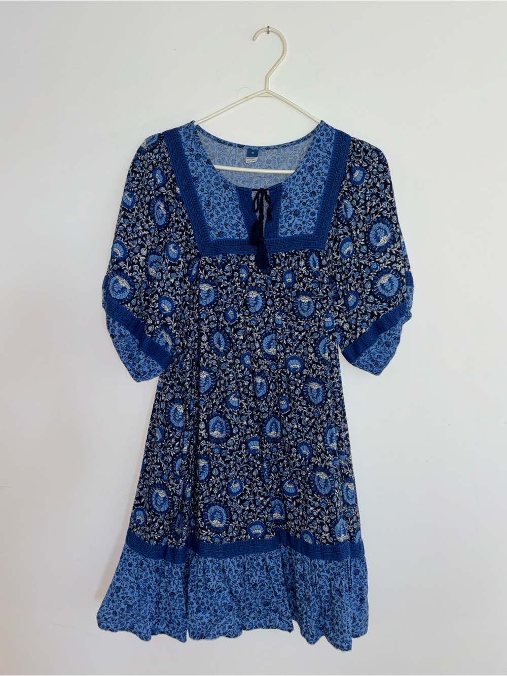 Old Navy Navy and Royal Blue Floral Peasant Mini Dress
